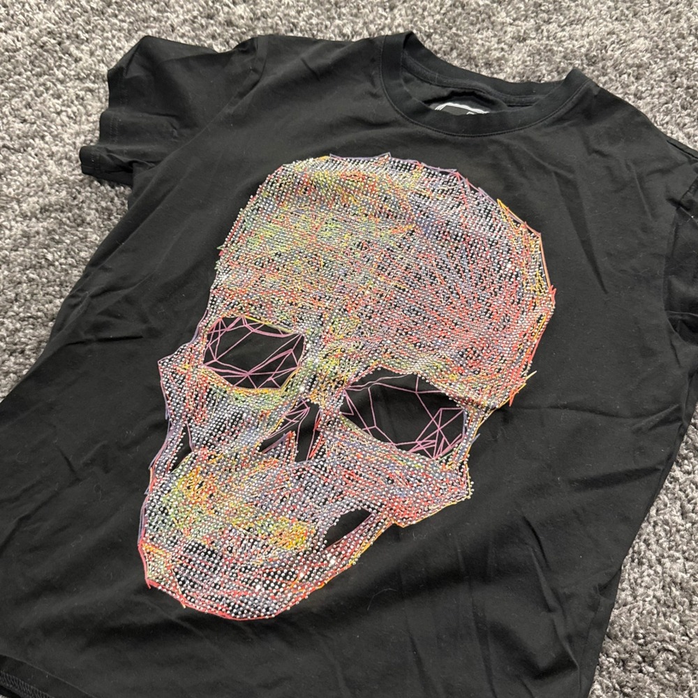 Luxury Philipp Plein Skull T-Shirt Mens Black Fair Rhinestone Graphic Size M